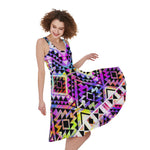 Colorful Aztec Pattern Print Women's Sleeveless Dress