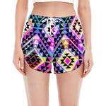 Colorful Aztec Pattern Print Women's Split Running Shorts
