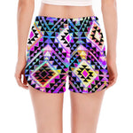 Colorful Aztec Pattern Print Women's Split Running Shorts