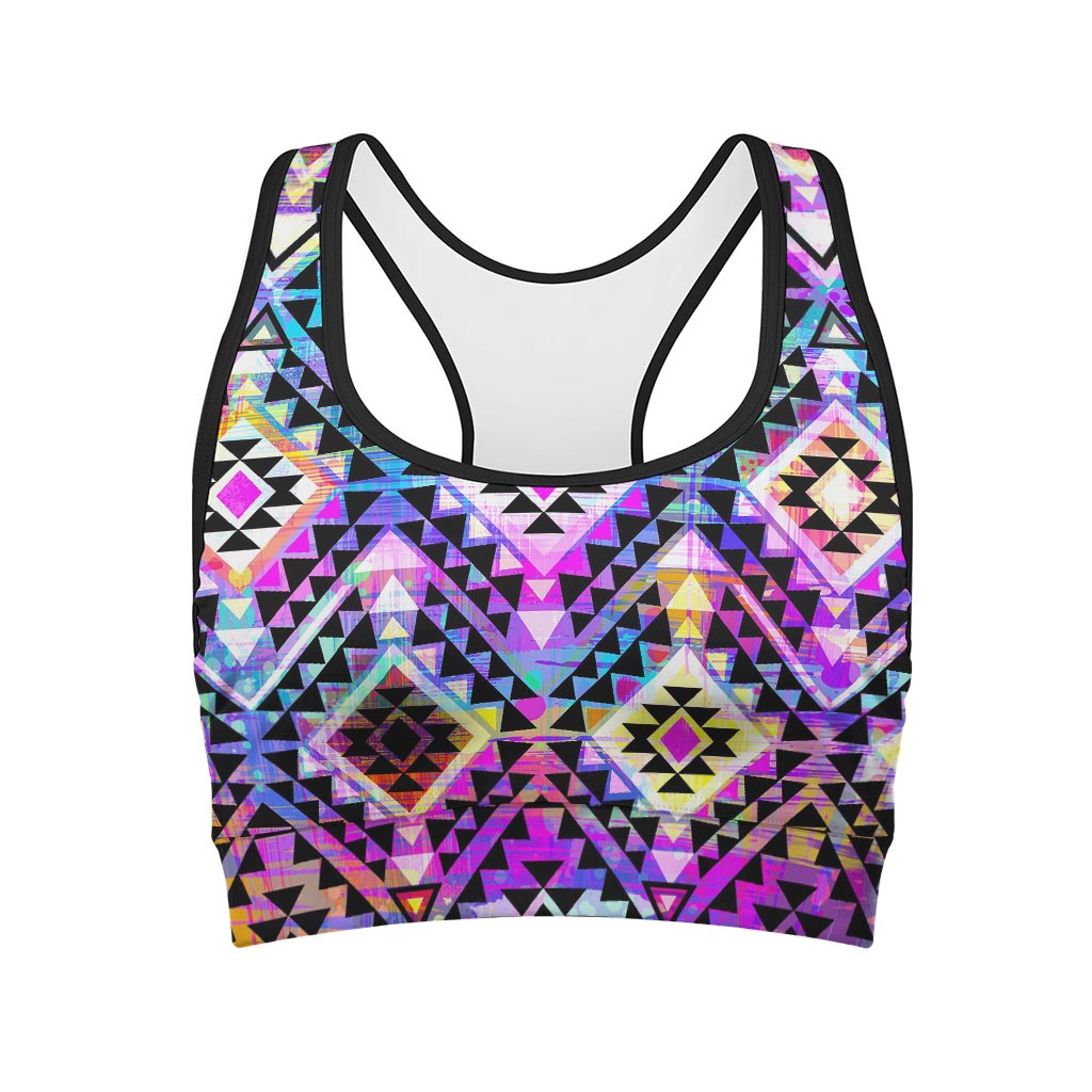 Colorful Aztec Pattern Print Women's Sports Bra