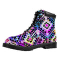 Colorful Aztec Pattern Print Padded Collar Lace Up Boots