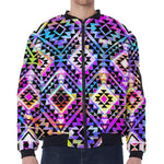 Colorful Aztec Pattern Print Zip Sleeve Bomber Jacket