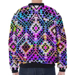 Colorful Aztec Pattern Print Zip Sleeve Bomber Jacket