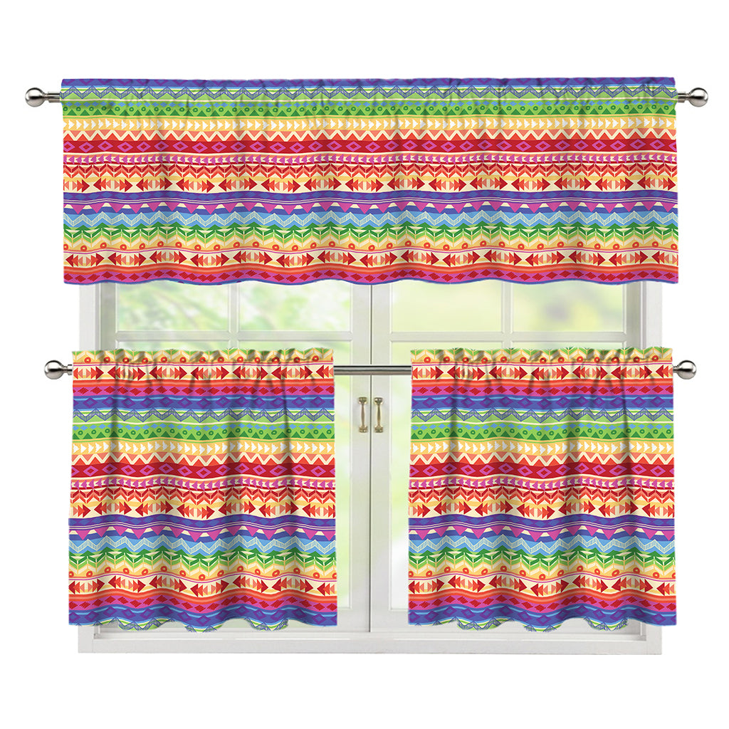 Colorful Aztec Tribal Pattern Print 3 Piece Kitchen Curtains
