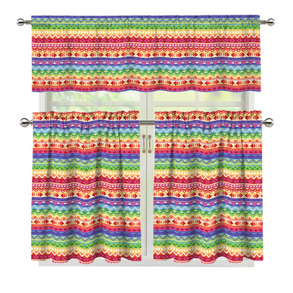 Colorful Aztec Tribal Pattern Print 3 Piece Kitchen Curtains