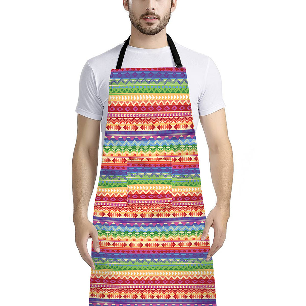 Colorful Aztec Tribal Pattern Print Bib Apron With Pocket