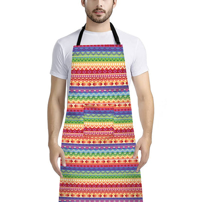 Colorful Aztec Tribal Pattern Print Bib Apron With Pocket