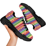 Colorful Aztec Tribal Pattern Print Black Chunky Shoes
