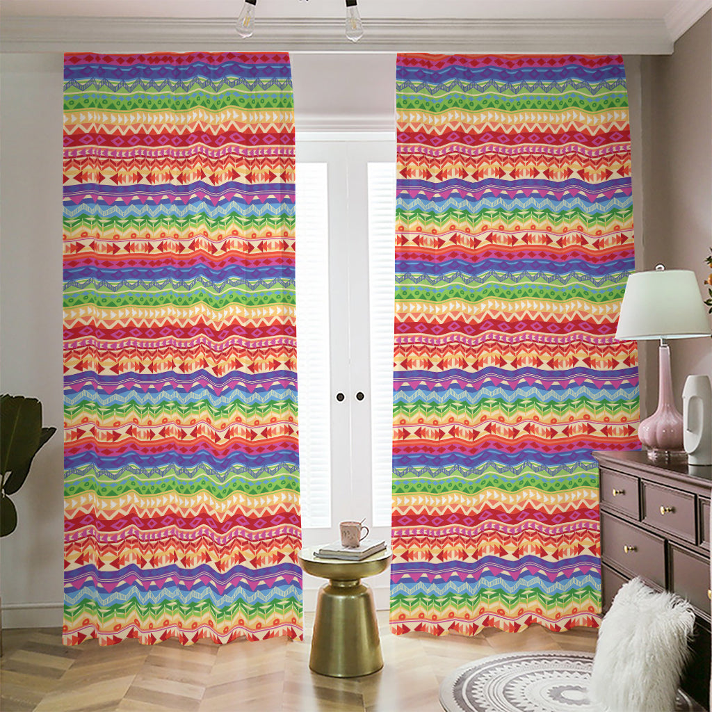 Colorful Aztec Tribal Pattern Print Blackout Pencil Pleat Curtains