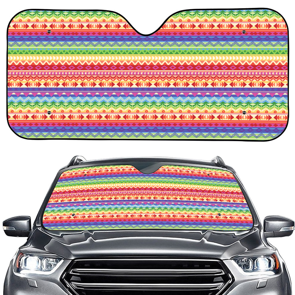 Colorful Aztec Tribal Pattern Print Car Windshield Sun Shade