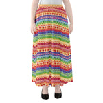 Colorful Aztec Tribal Pattern Print Chiffon Maxi Skirt