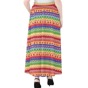 Colorful Aztec Tribal Pattern Print Chiffon Maxi Skirt