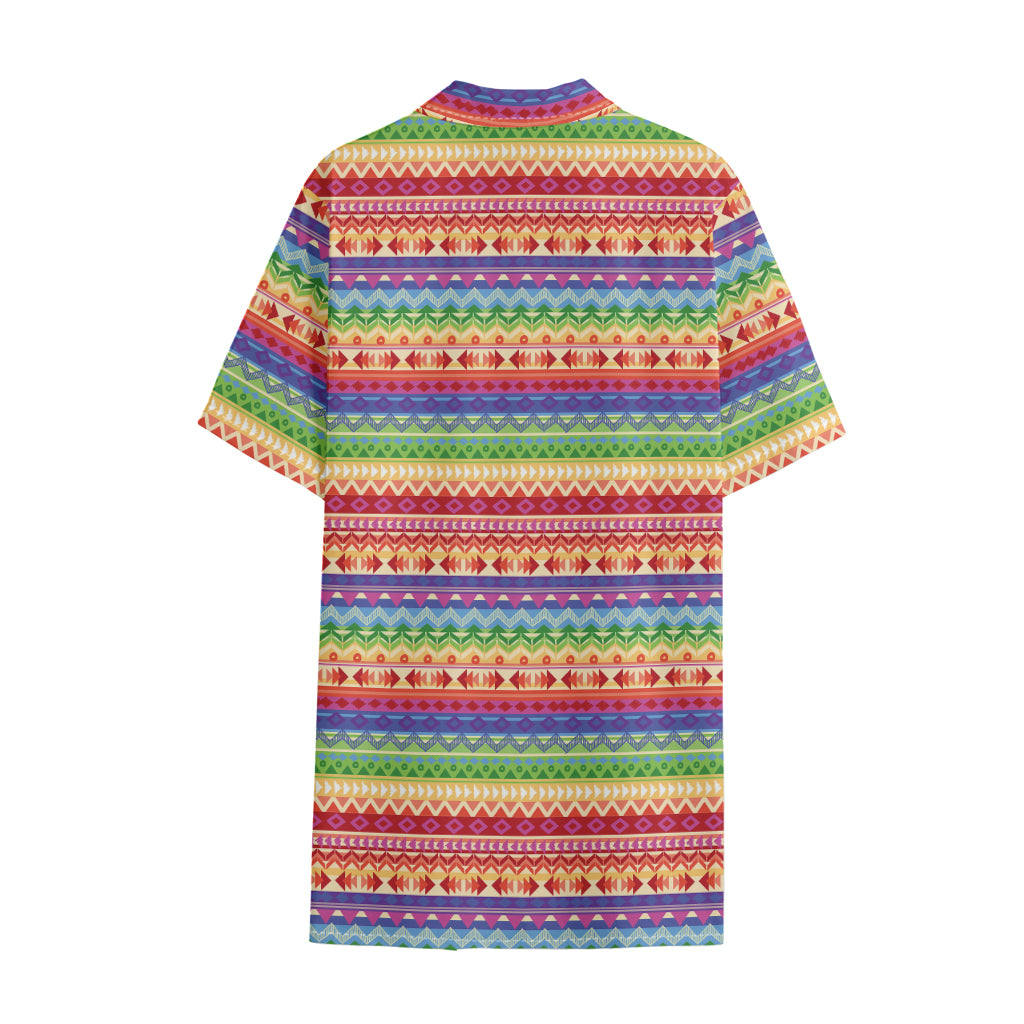 Colorful Aztec Tribal Pattern Print Cotton Hawaiian Shirt