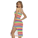 Colorful Aztec Tribal Pattern Print Cross Back Cami Dress