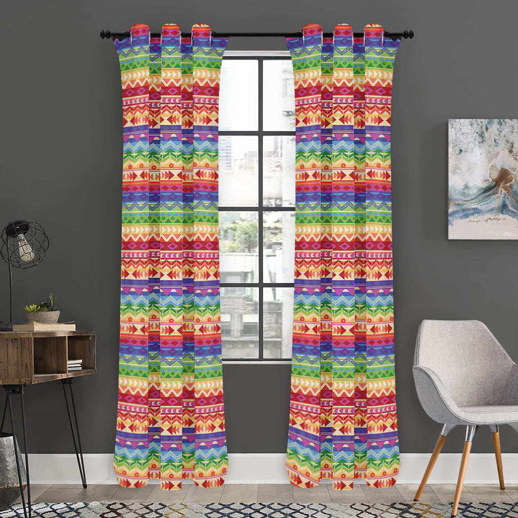 Colorful Aztec Tribal Pattern Print Curtain