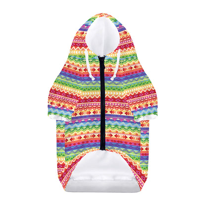 Colorful Aztec Tribal Pattern Print Dog Zip Up Hoodie