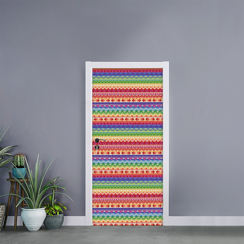 Colorful Aztec Tribal Pattern Print Door Sticker