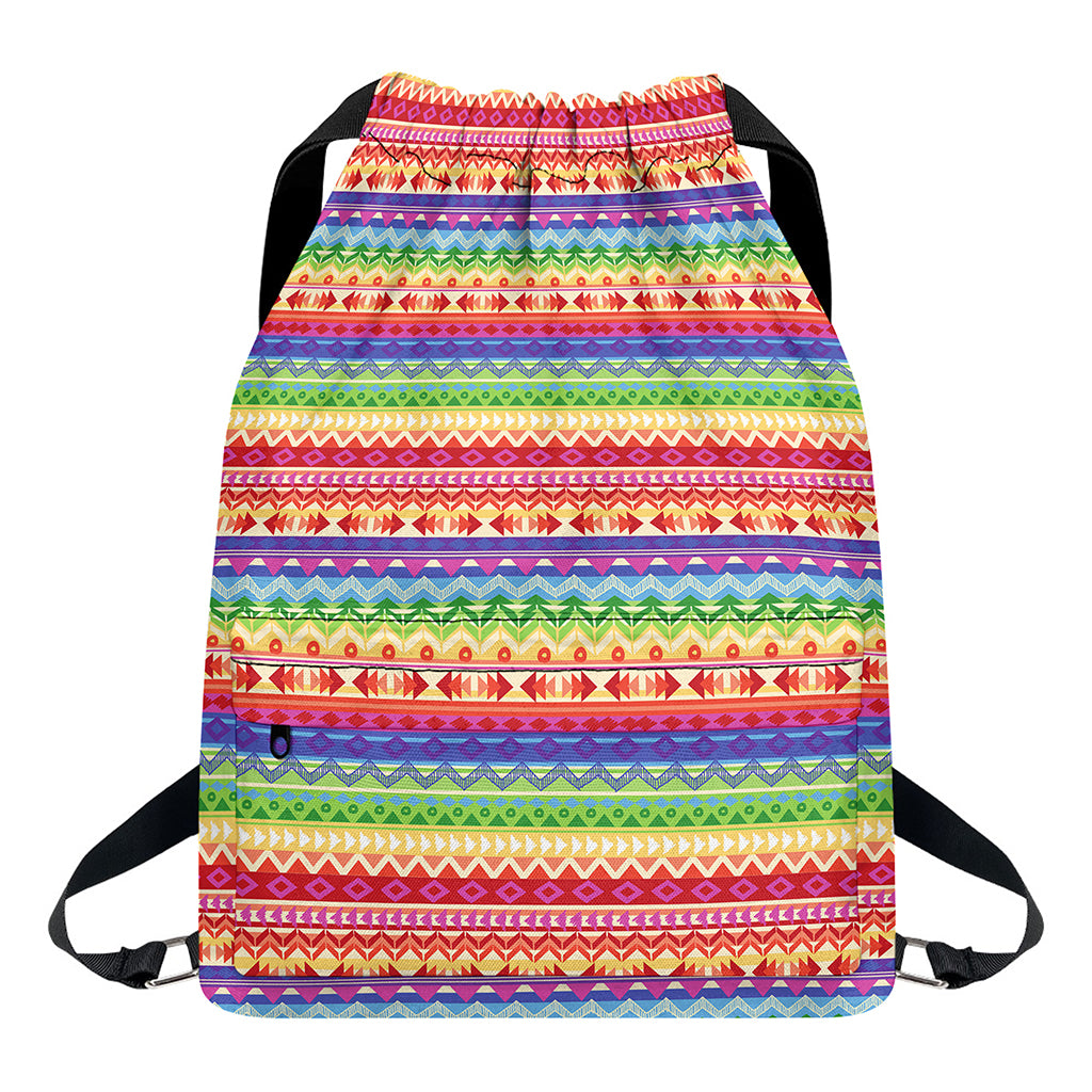 Colorful Aztec Tribal Pattern Print Drawstring Backpack
