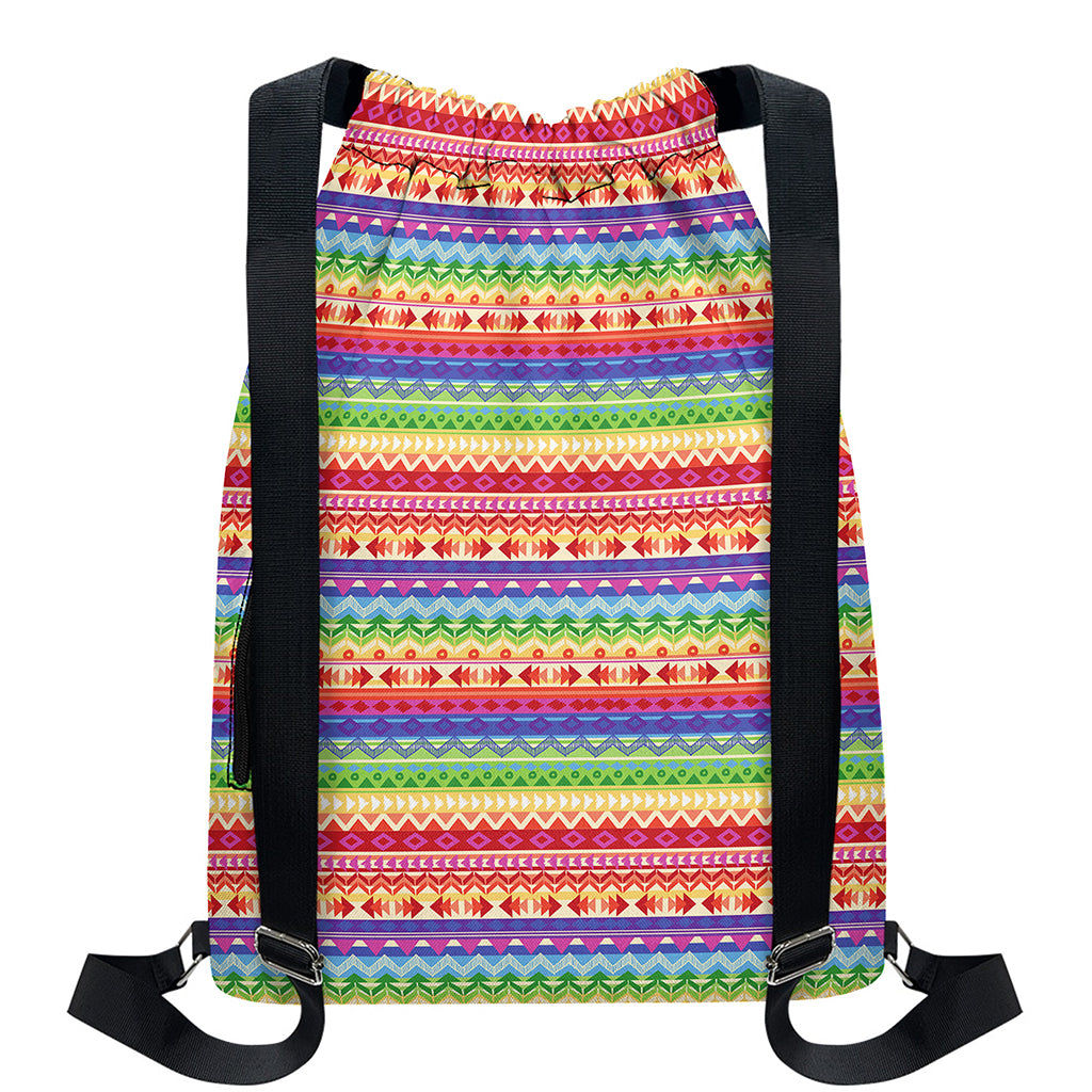 Colorful Aztec Tribal Pattern Print Drawstring Backpack
