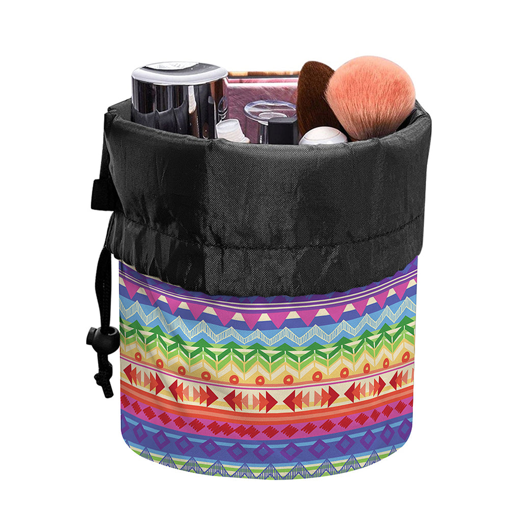 Colorful Aztec Tribal Pattern Print Drawstring Makeup Bag