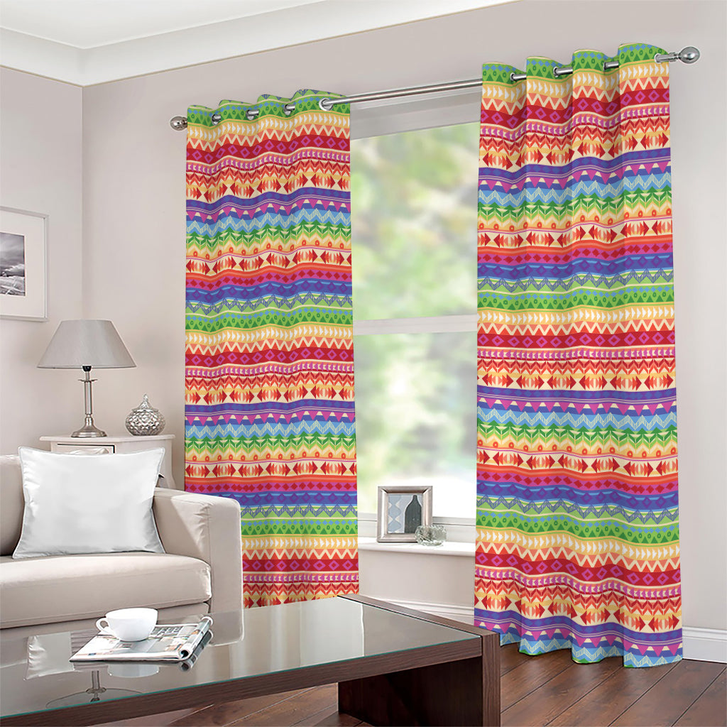 Colorful Aztec Tribal Pattern Print Extra Wide Grommet Curtains