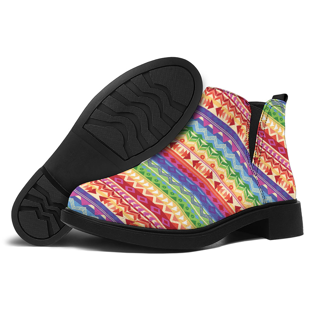 Colorful Aztec Tribal Pattern Print Flat Ankle Boots