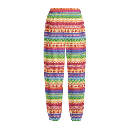 Colorful Aztec Tribal Pattern Print Fleece Lined Knit Pants