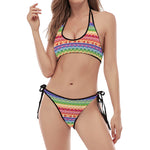 Colorful Aztec Tribal Pattern Print Halter Scoop Tie Side Bikini