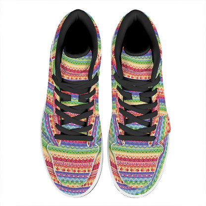 Colorful Aztec Tribal Pattern Print High Top Leather Sneakers