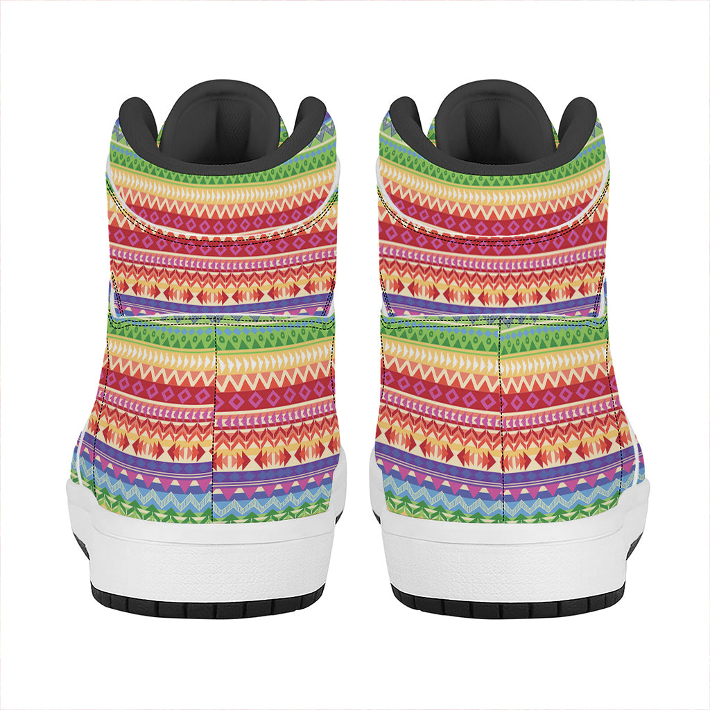 Colorful Aztec Tribal Pattern Print High Top Leather Sneakers