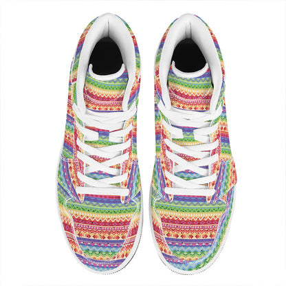 Colorful Aztec Tribal Pattern Print High Top Leather Sneakers