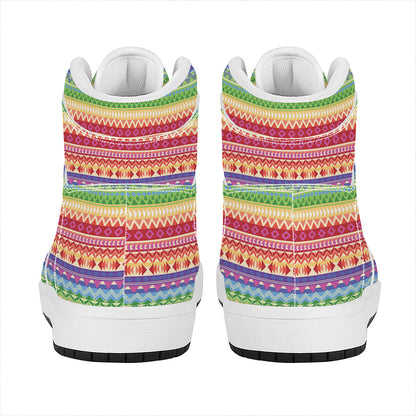 Colorful Aztec Tribal Pattern Print High Top Leather Sneakers