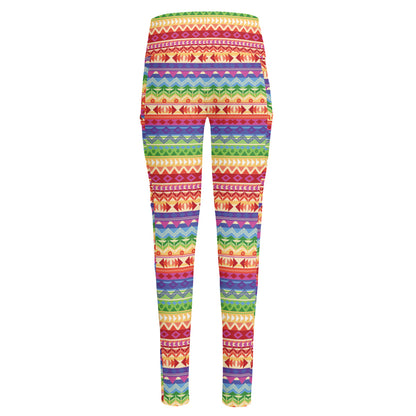 Colorful Aztec Tribal Pattern Print High-Waisted Pocket Leggings