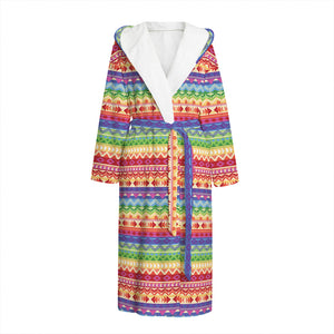 Colorful Aztec Tribal Pattern Print Hooded Bathrobe