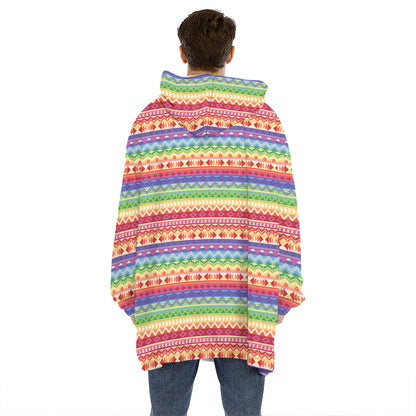Colorful Aztec Tribal Pattern Print Hoodie Blanket