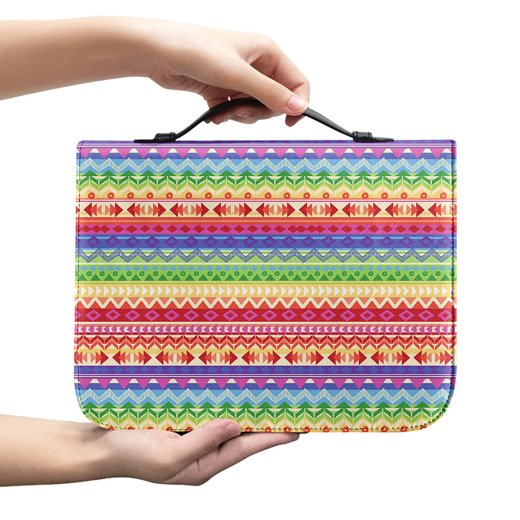 Colorful Aztec Tribal Pattern Print Leather Bible Cover