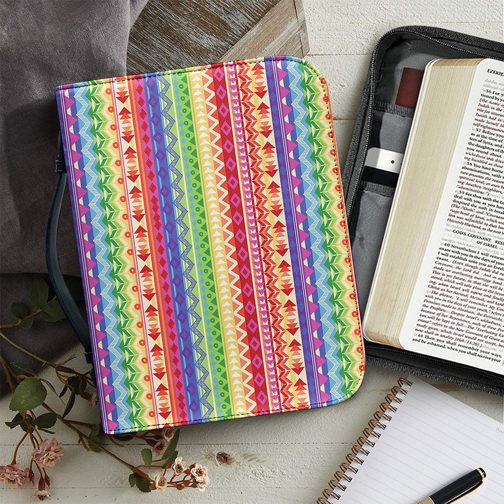 Colorful Aztec Tribal Pattern Print Leather Bible Cover
