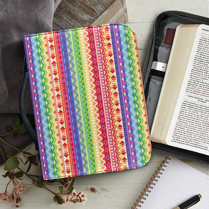 Colorful Aztec Tribal Pattern Print Leather Bible Cover