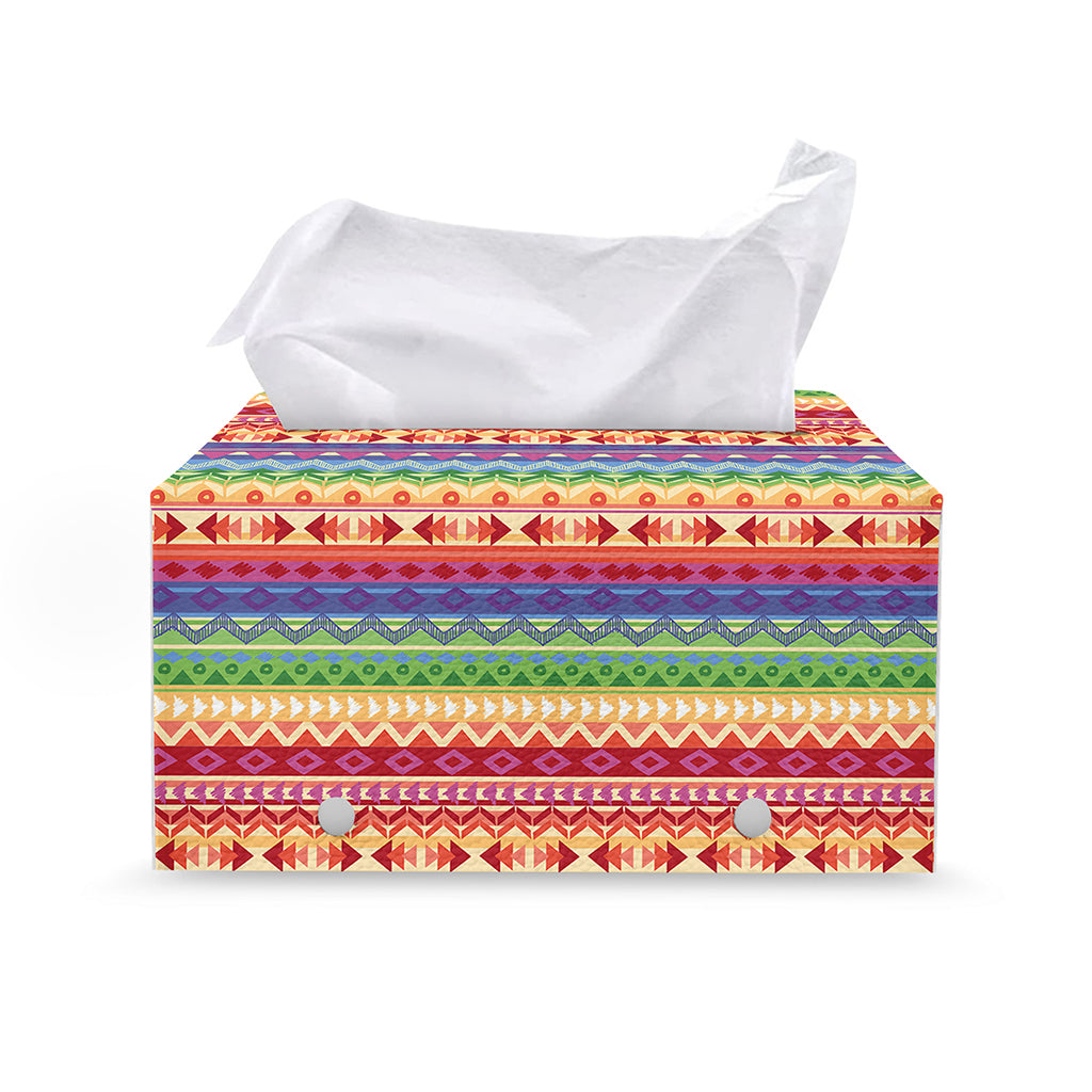 Colorful Aztec Tribal Pattern Print Leather Tissue Box Cover