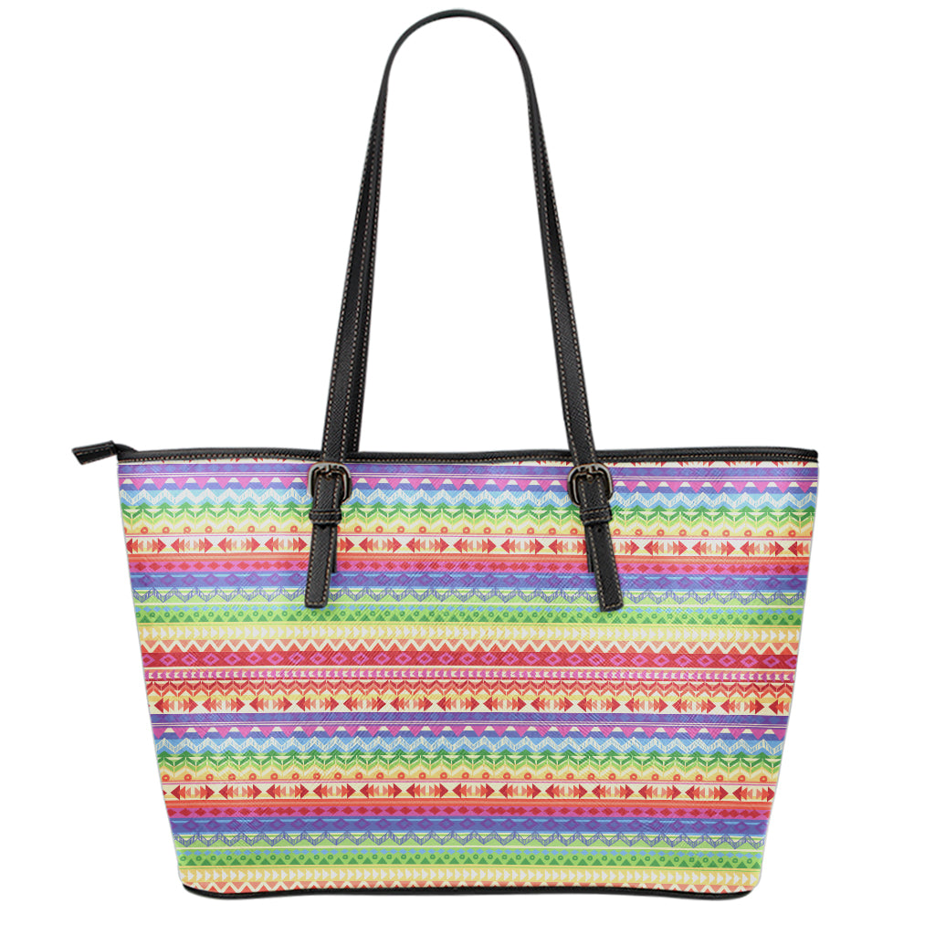 Colorful Aztec Tribal Pattern Print Leather Tote Bag