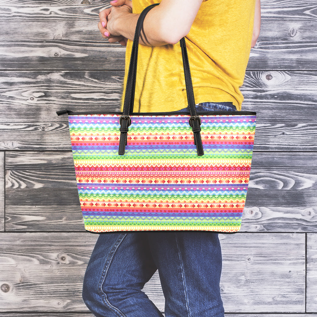 Colorful Aztec Tribal Pattern Print Leather Tote Bag