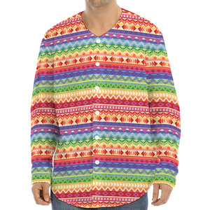 Colorful Aztec Tribal Pattern Print Long Sleeve Baseball Jersey