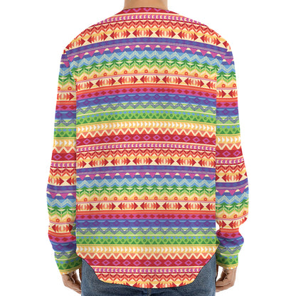Colorful Aztec Tribal Pattern Print Long Sleeve Baseball Jersey
