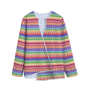 Colorful Aztec Tribal Pattern Print Long Sleeve Short Coat