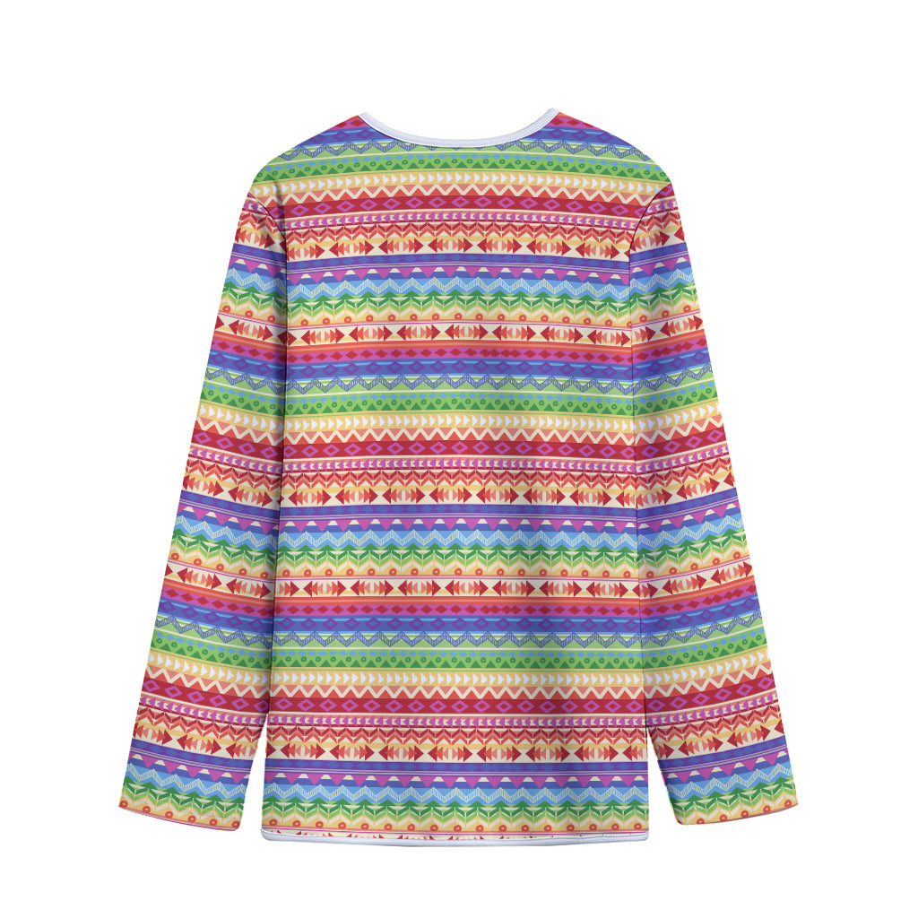 Colorful Aztec Tribal Pattern Print Long Sleeve Short Coat