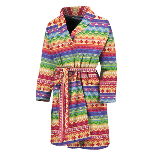 Colorful Aztec Tribal Pattern Print Men's Bathrobe