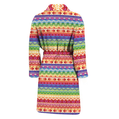 Colorful Aztec Tribal Pattern Print Men's Bathrobe