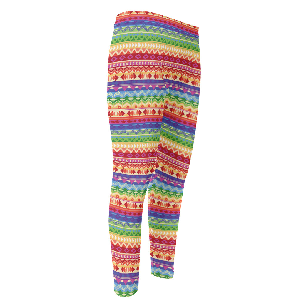 Colorful Aztec Tribal Pattern Print Men's Compression Pants