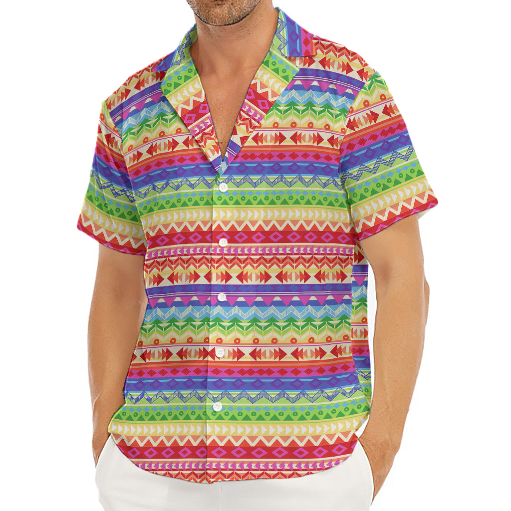 Colorful Aztec Tribal Pattern Print Men's Deep V-Neck Shirt