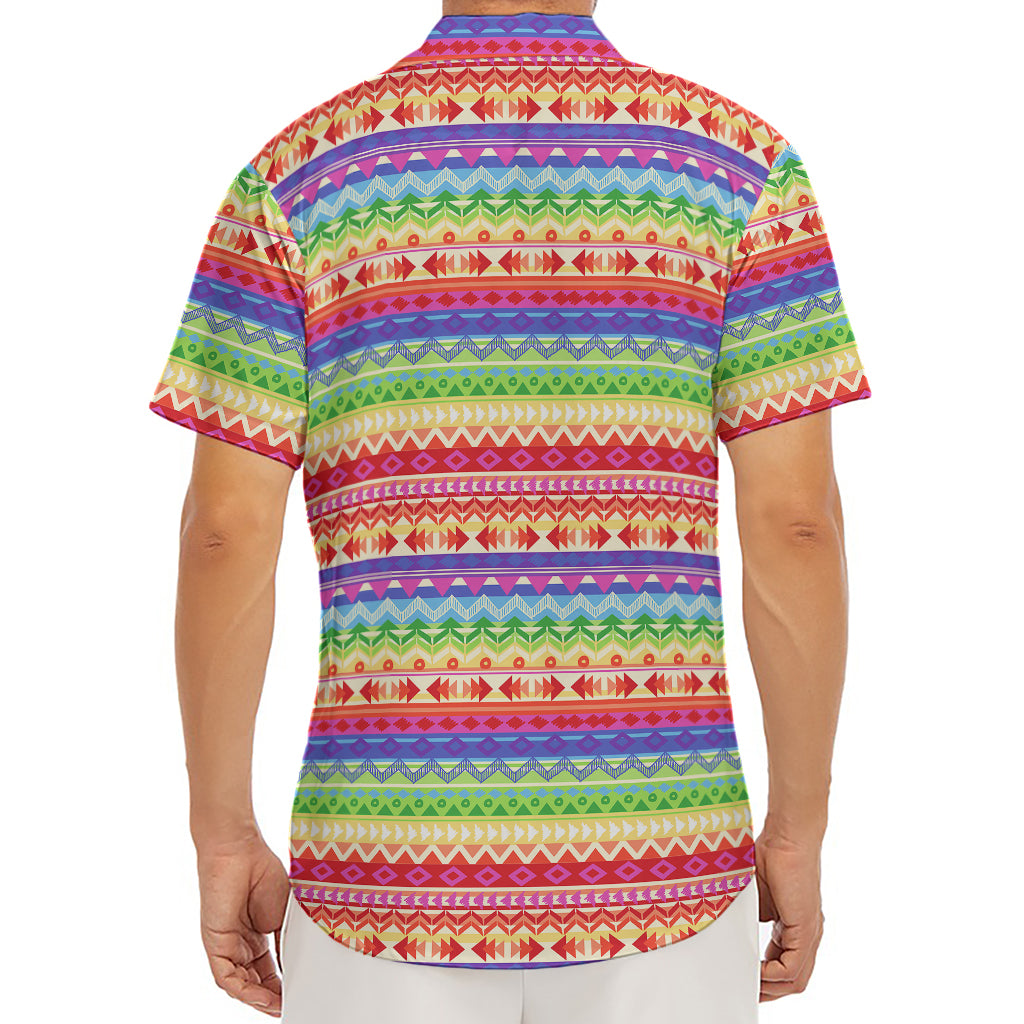 Colorful Aztec Tribal Pattern Print Men's Deep V-Neck Shirt